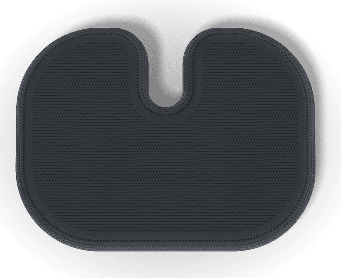 Black cushion from above, showing the U-shaped tailbone cutout