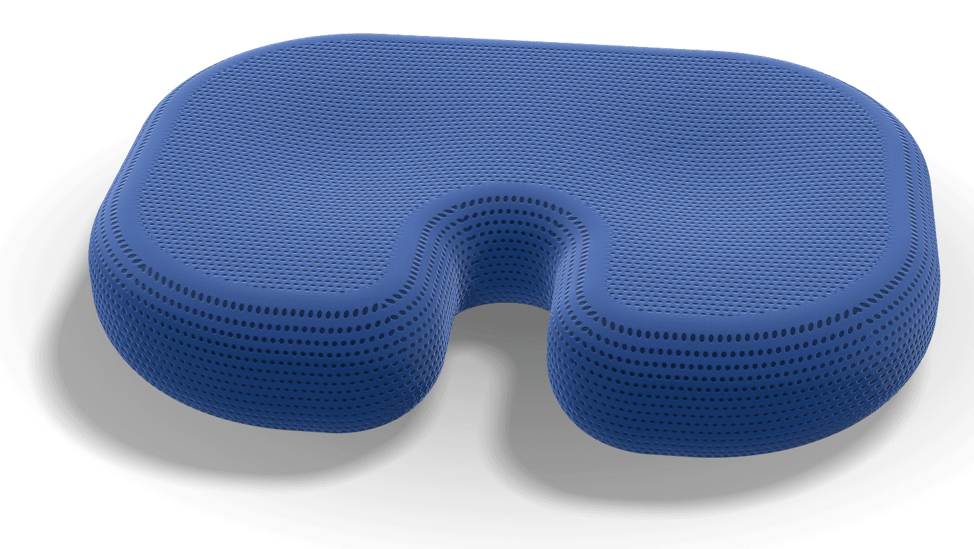 Blue cushion from the back, showing the cutout