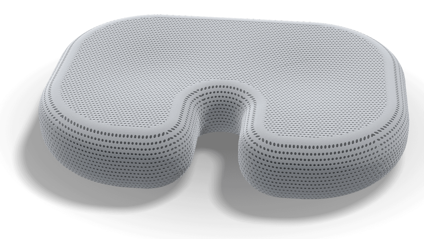 Grey cushion from the back, showing the cutout