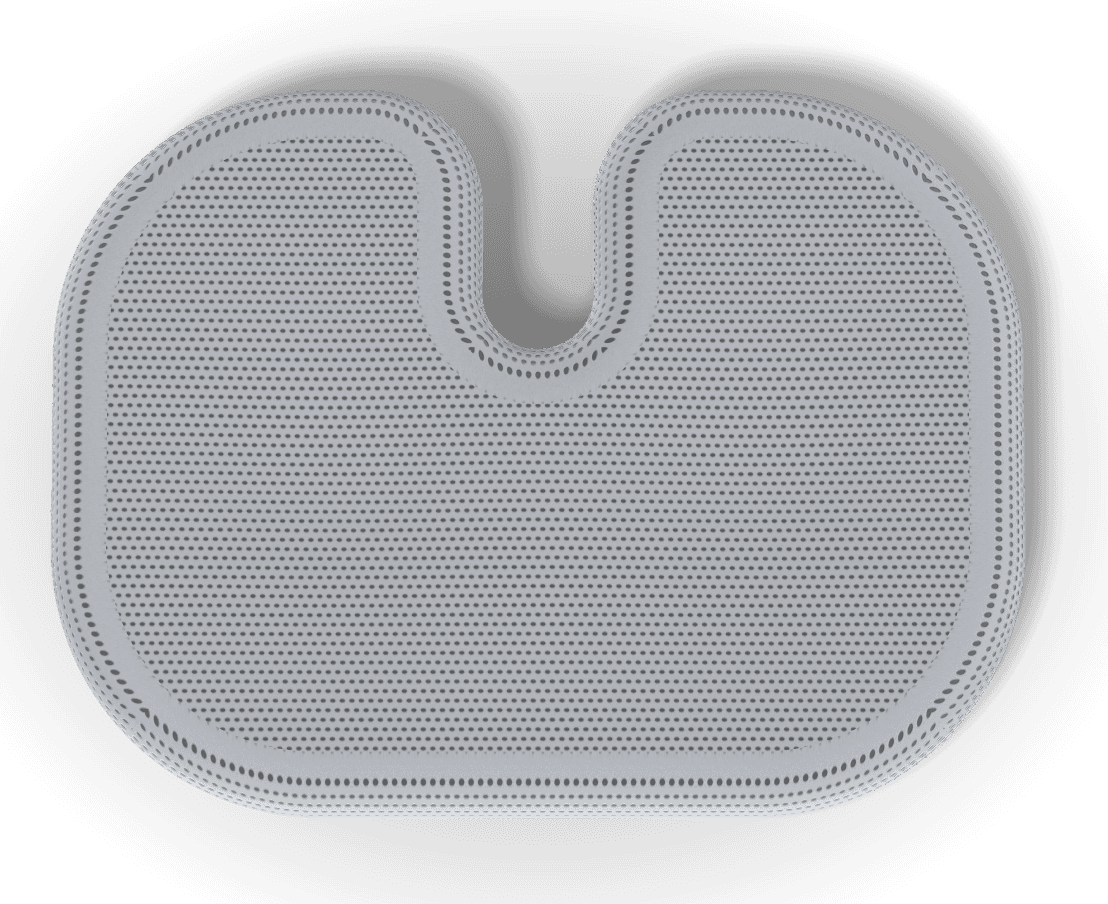 Grey cushion from above, showing the U-shaped tailbone cutout